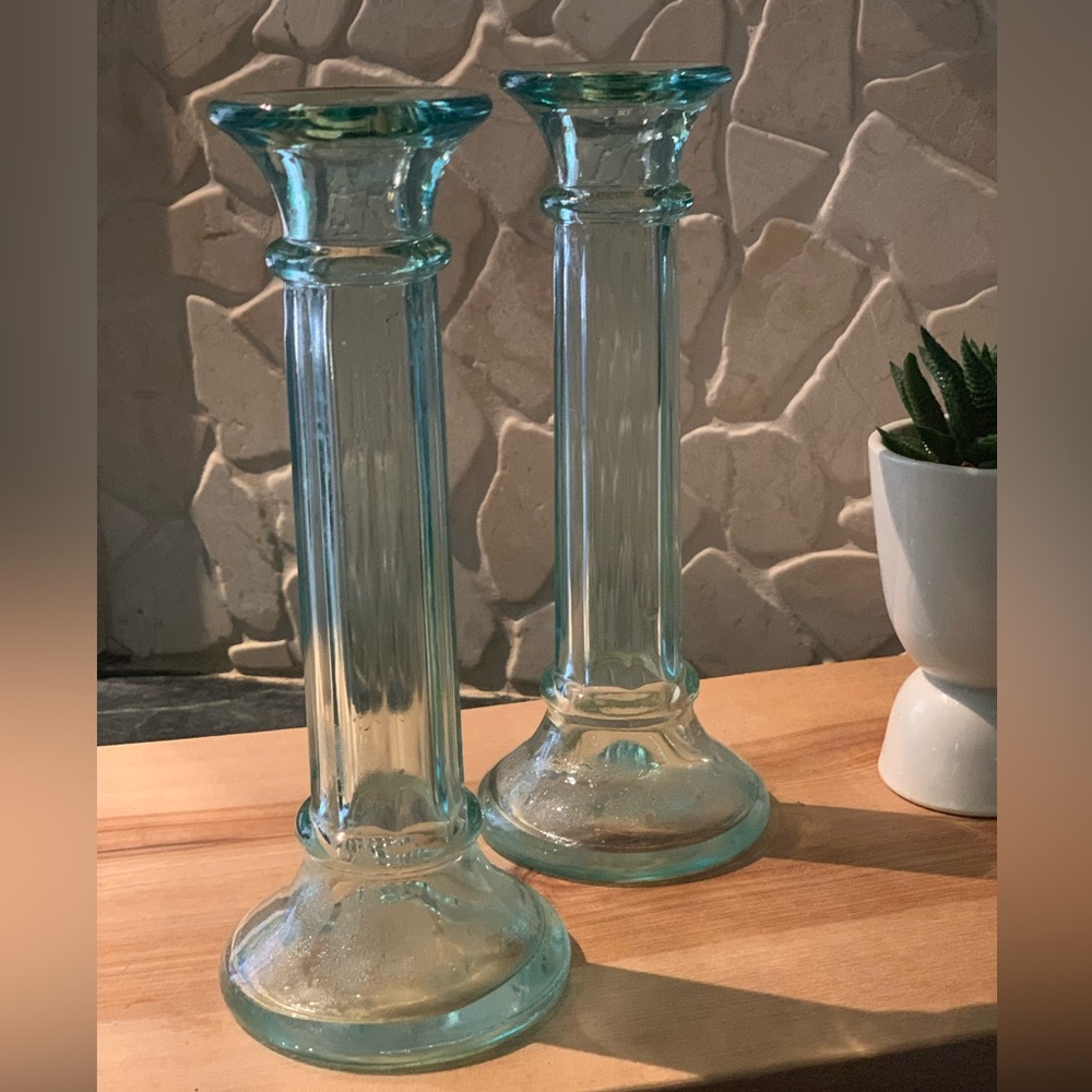 VETRERIA ETRUSCA | Set of 2 | Recycled Green Glass Candlesticks